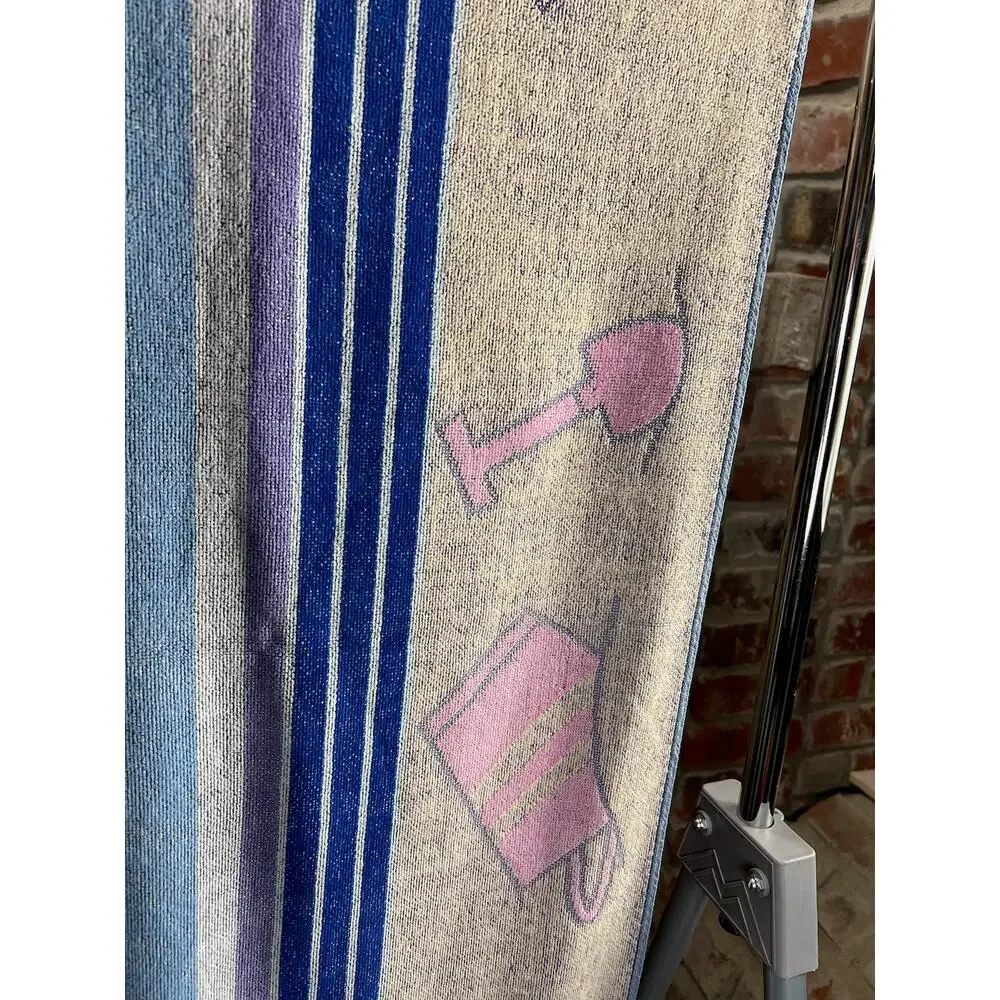 beach towel sandcastle pink blue orange 1980s